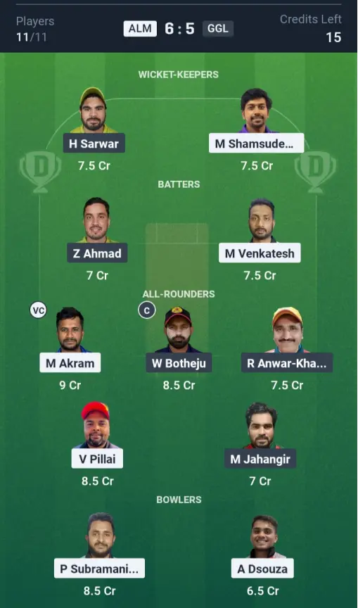 ALM vs GGL Grand League Team