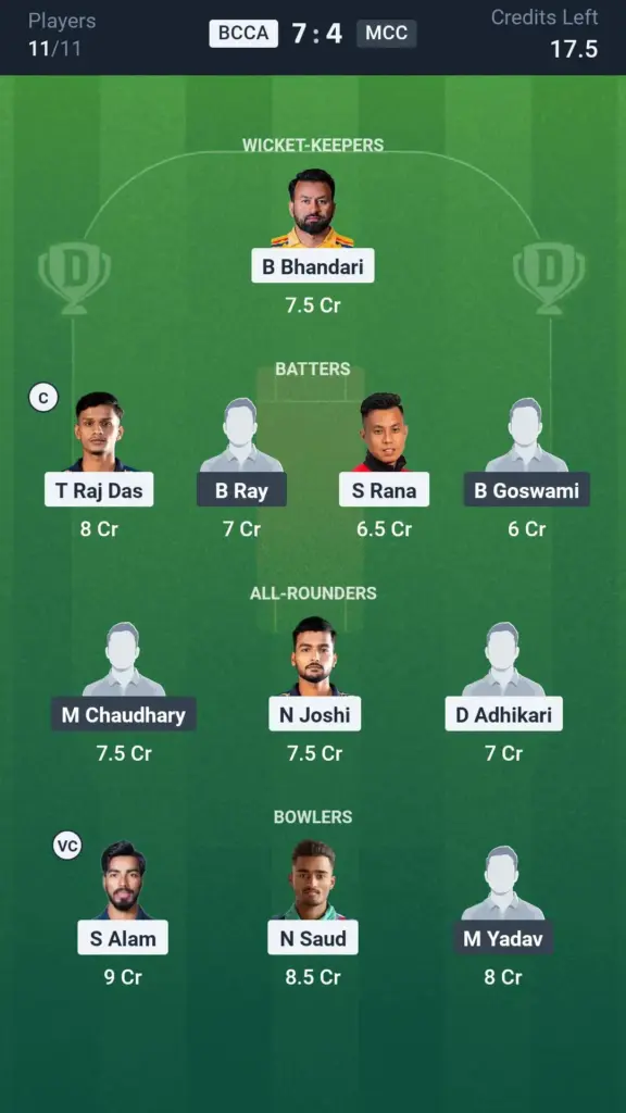 BCCA vs MCC Grand League Team