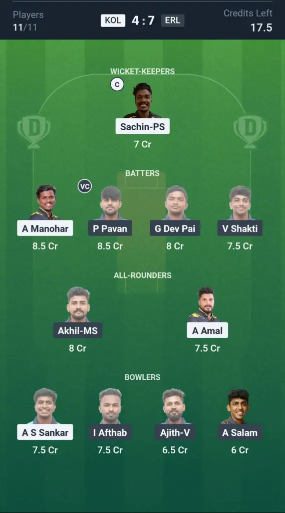 KOL vs ERL Grand League Team