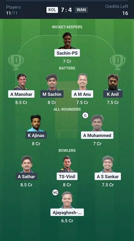 KOL vs WAN SL Team