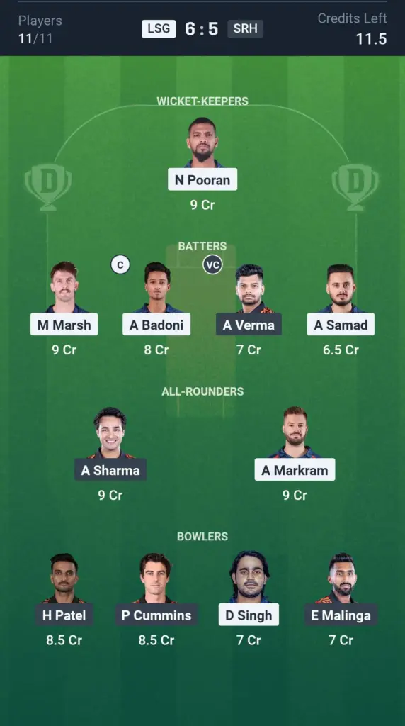 LSG vs SRH Small League Team