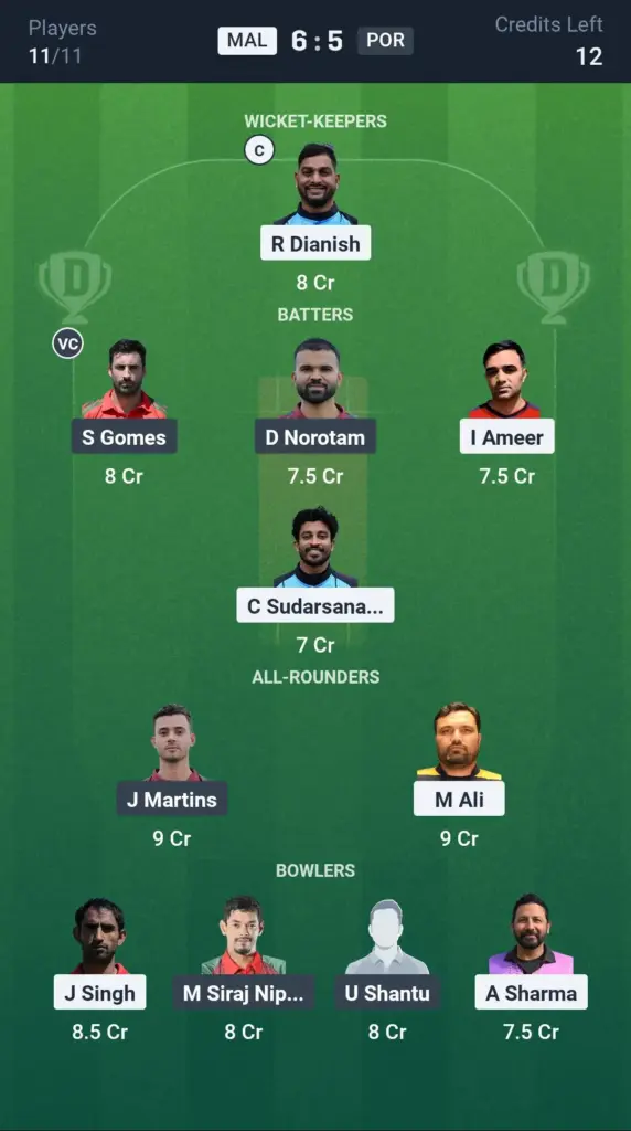MAL vs POR Grand League Team