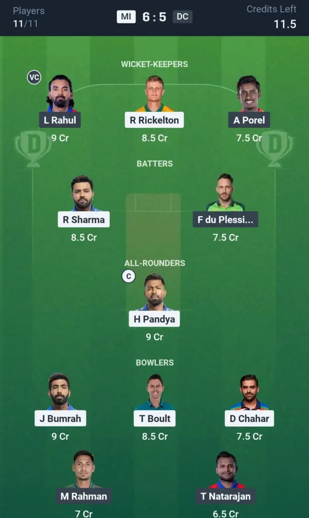 MI vs DC SL Team