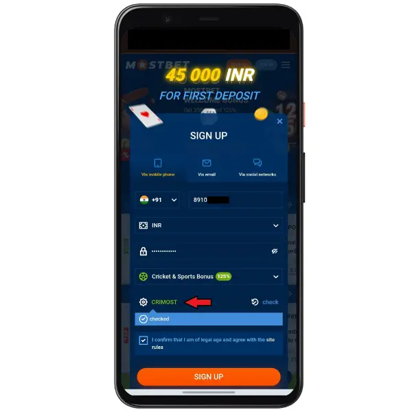 Enter the Promo Code for Mostbet