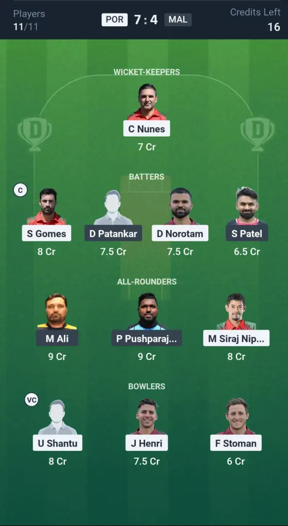 POR vs MAL Grand League Team