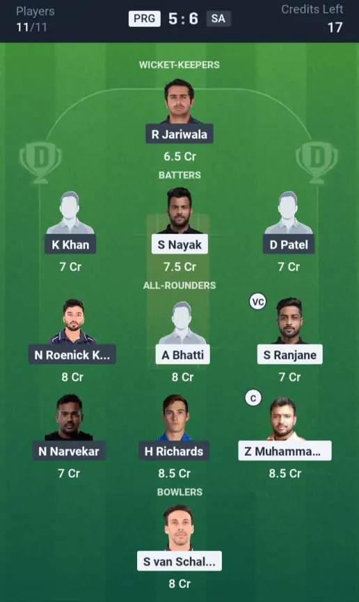 PRG vs SA Grand League Team