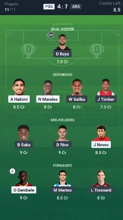 PSG vs ARS SL team