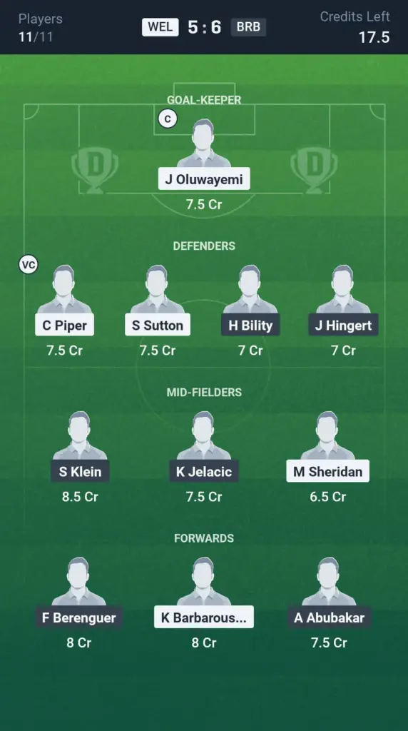 WEL vs BRB Small League Team