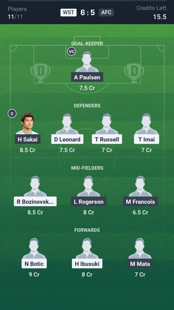 WST vs AFC Grand League Team