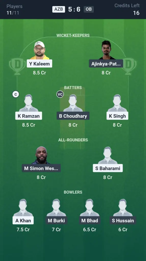 AZB vs OB Grand League Team