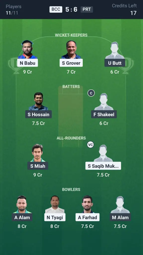 BCC vs PRT GL team