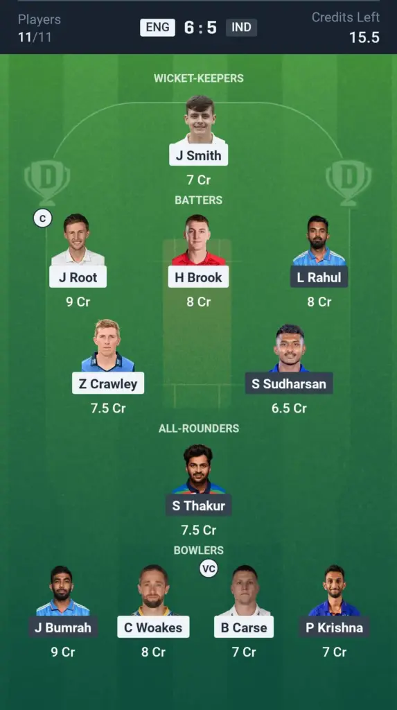 ENG vs IND GL team