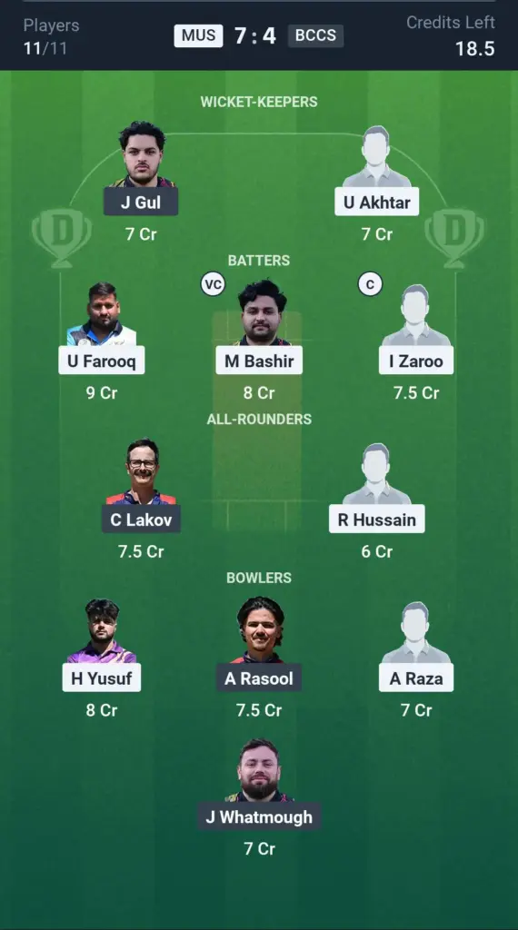 MUS vs BCCS Grand League Team