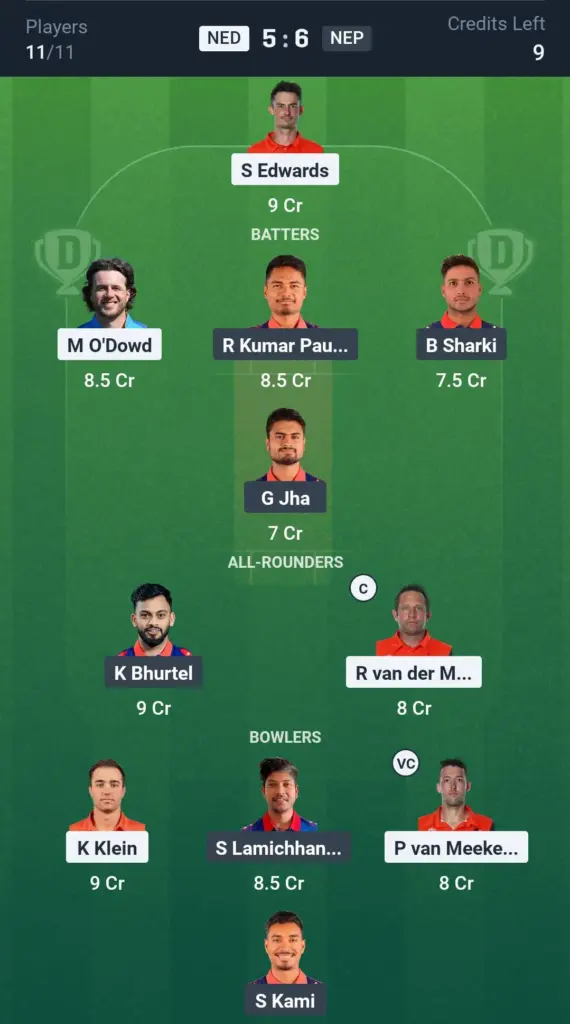 NED vs NEP GL Team
