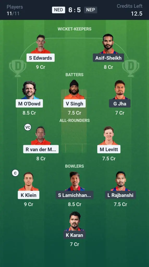 NED vs NEP Grand League Team