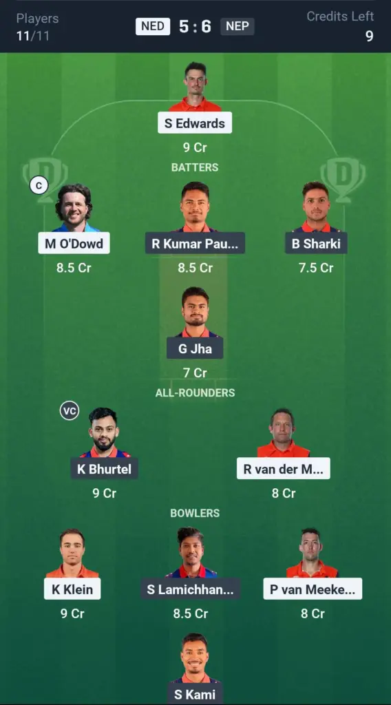 NED vs NEP SL Team