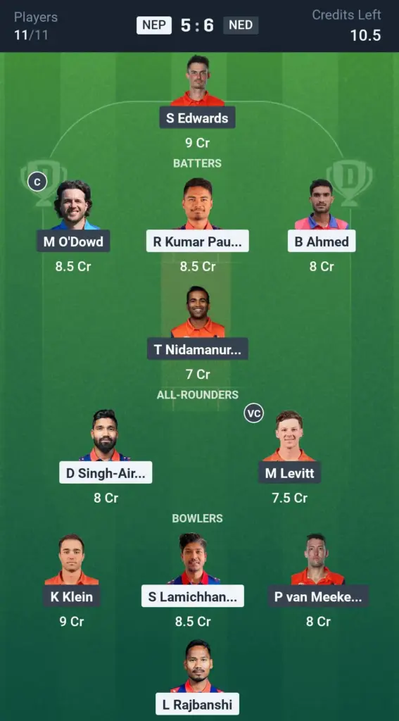 NEP vs NED Grand League Team