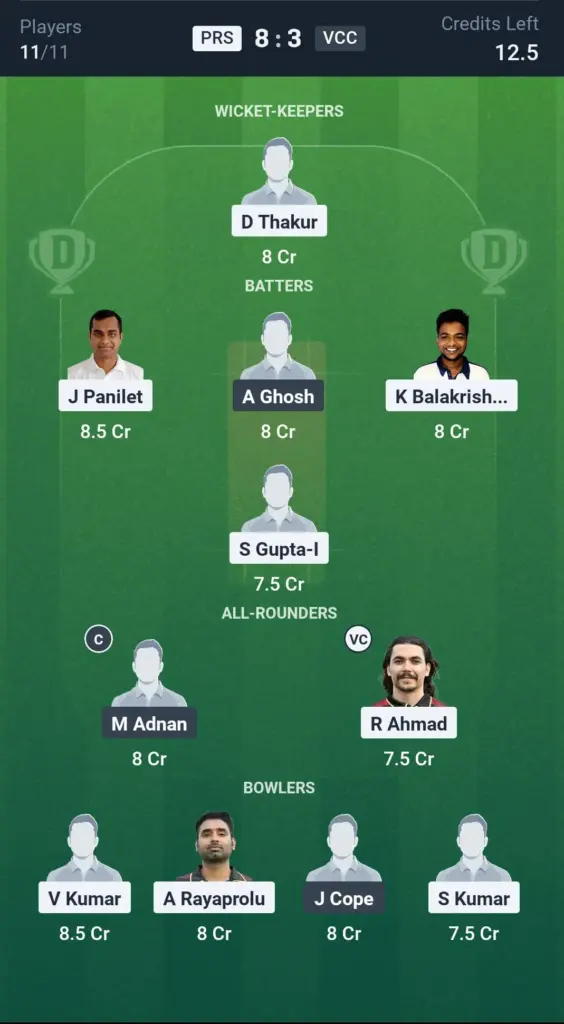 PRS vs VCC Grand League Team