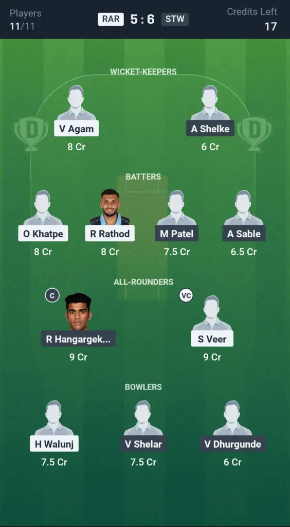 RAR vs STW Grand League Team