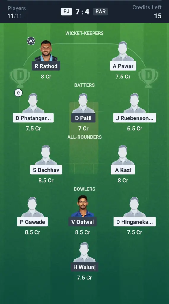 RJ vs RAR Grand League Team