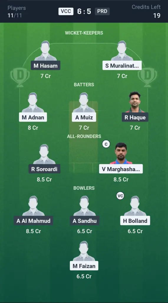 VCC vs PRD Grand League Team