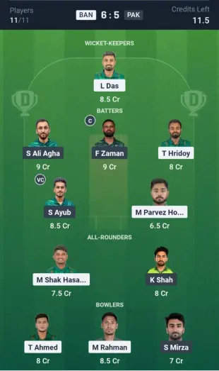 BAN vs PAK Grand League Team 