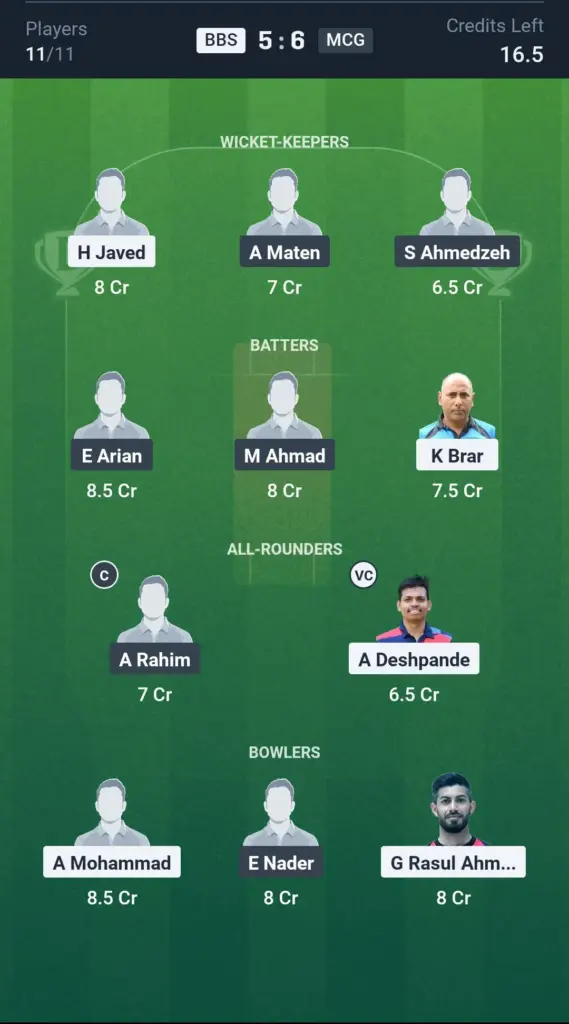 BBS vs MCG Grand League Team
