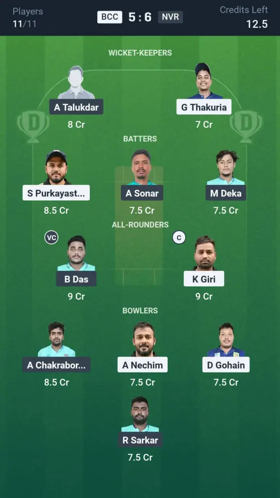 BCC vs NVR Grand League Team