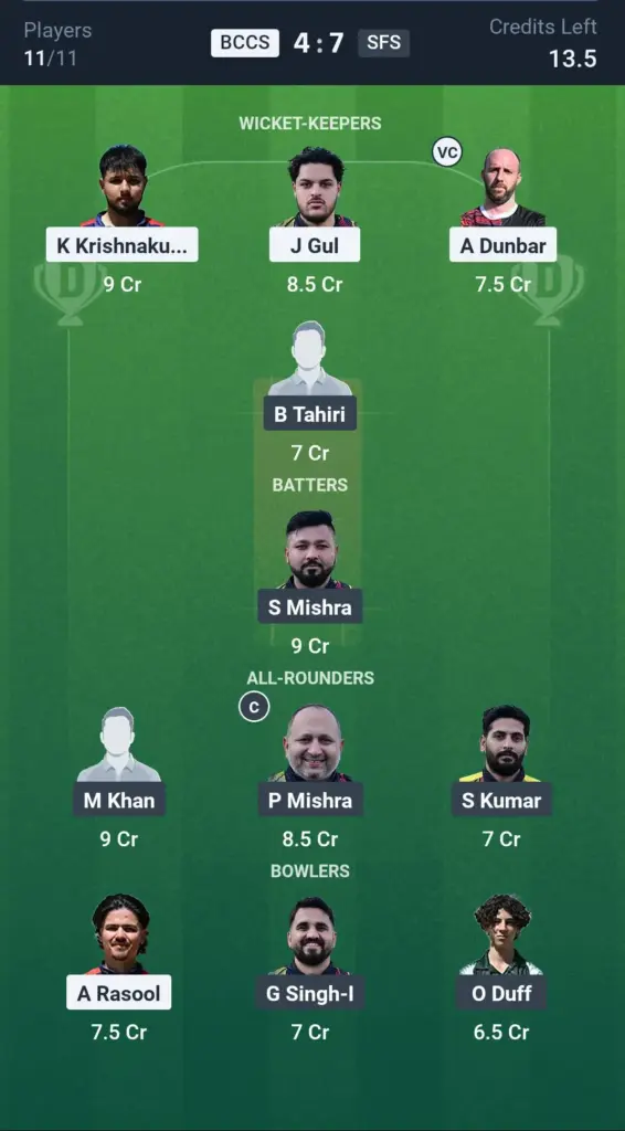 BCCS vs SFS Grand League Team