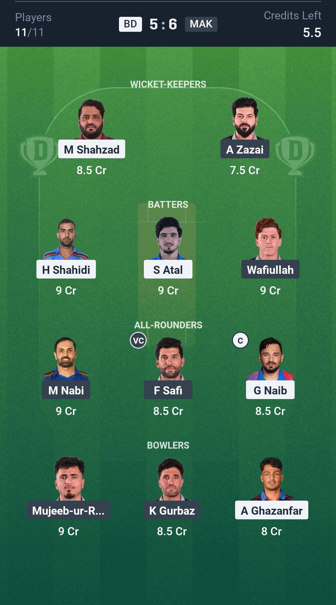 BD vs MAK Grand League Team