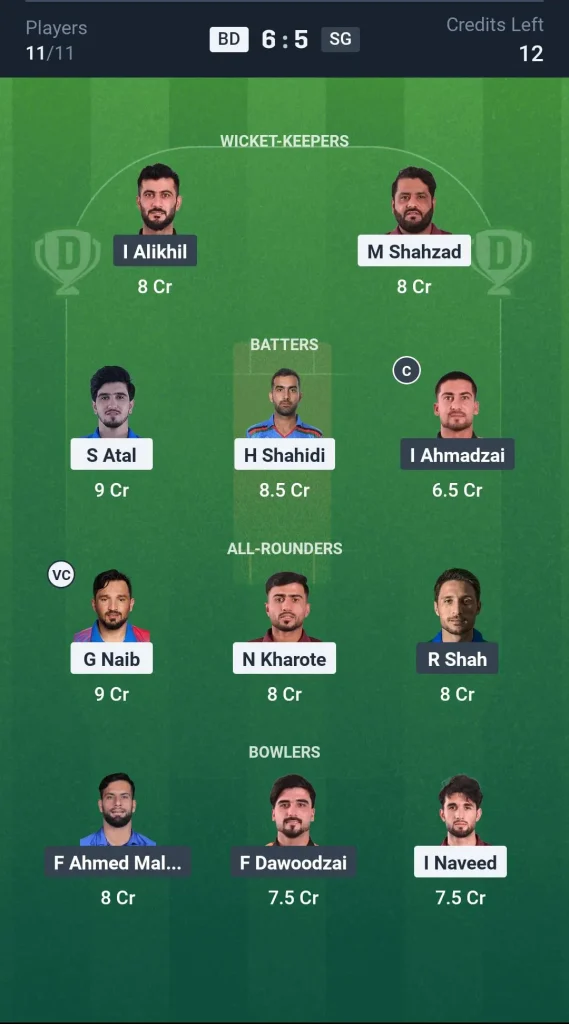BD vs SG Grand League Team