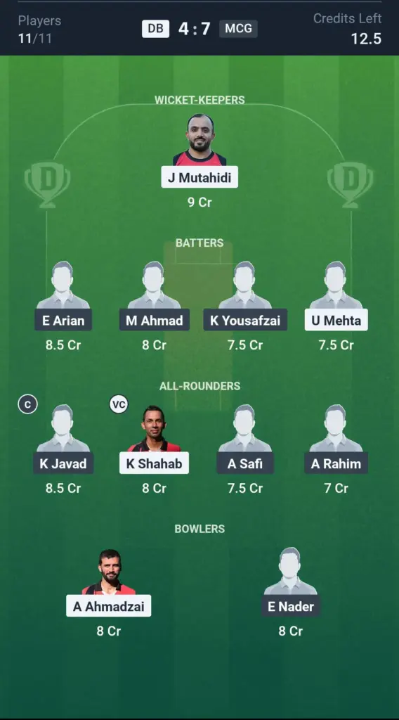 DB vs MCG Grand League Team