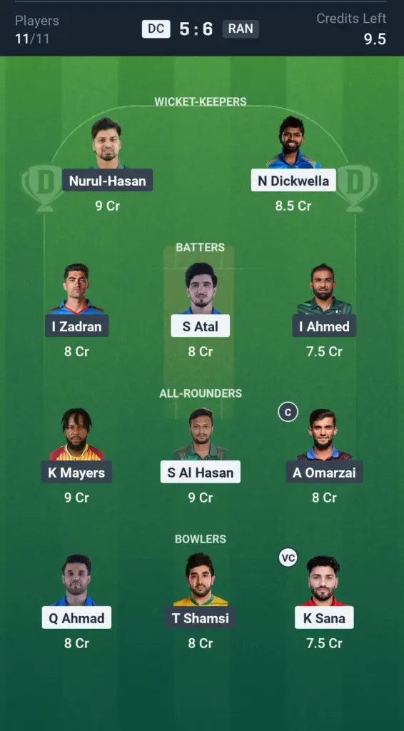DC vs RAN Grand League Team