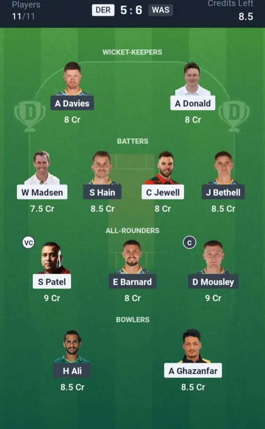 DER vs WAS Grand League Team