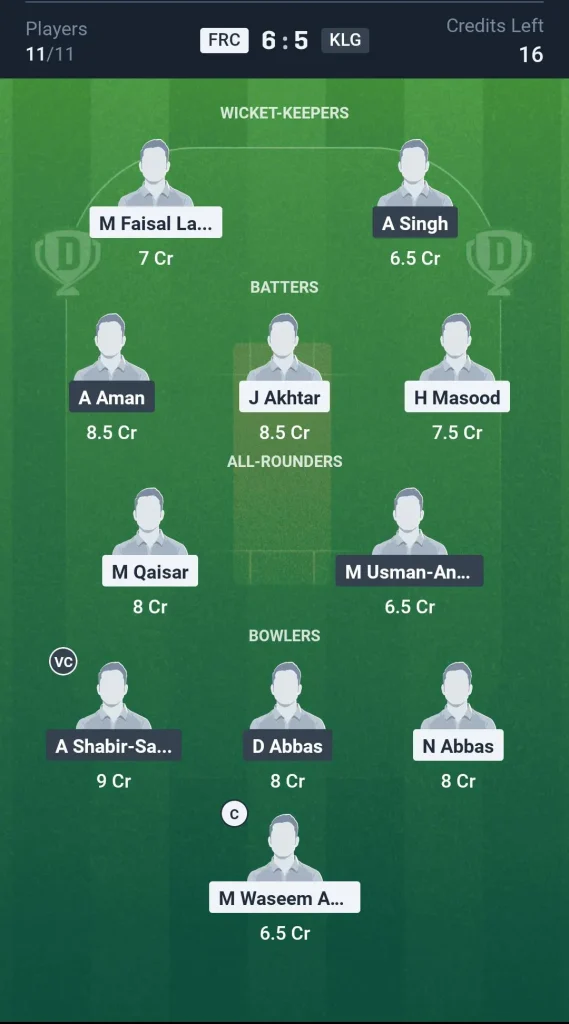 FRC vs KLG Grand League Team