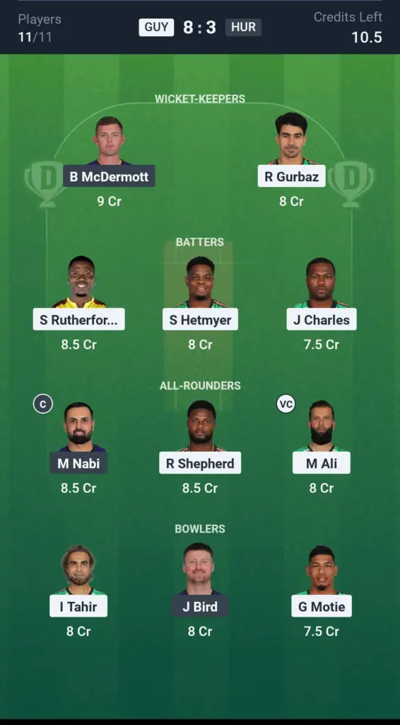 GUY vs HUR Grand League Team