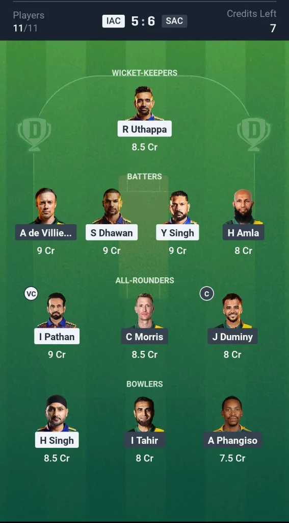 IAC vs SAC Grand League Team