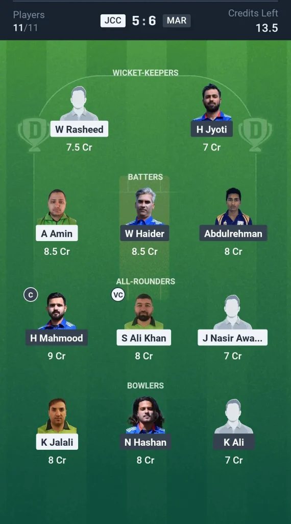 JCC vs MAR Grand League Team