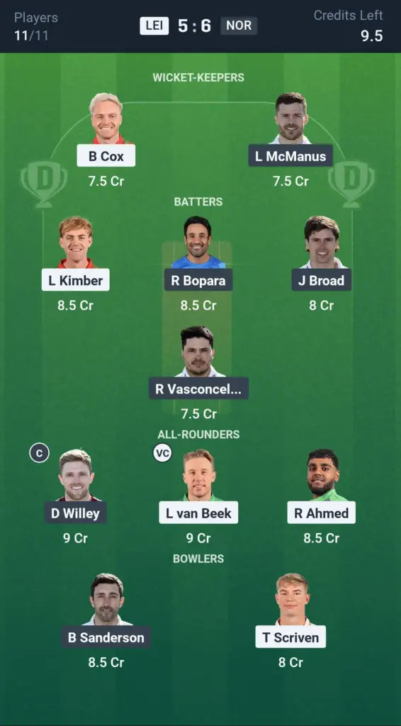 LEI vs NOR Grand League Team