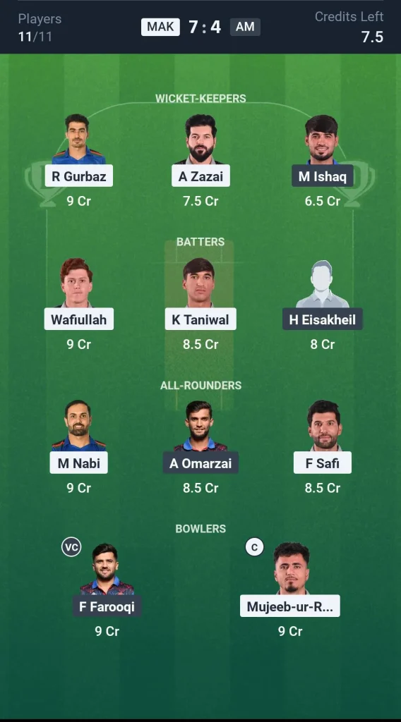 MAK vs AM Grand League Team