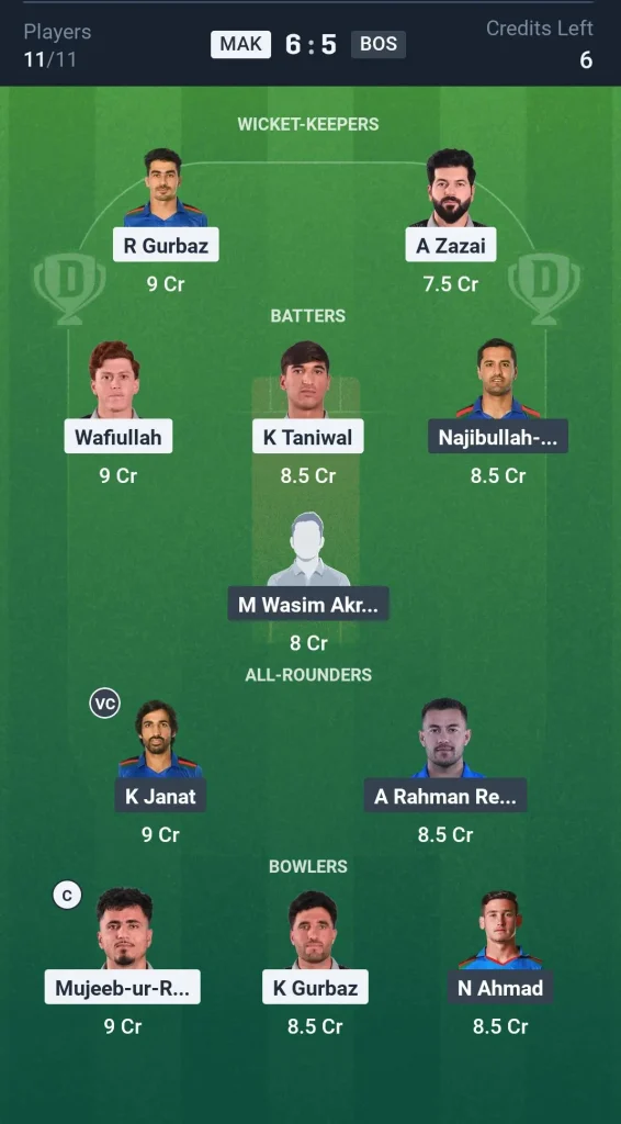 MAK vs BOS Grand League Team