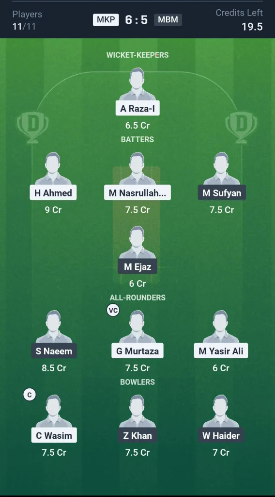 MKP vs MBM Grand League Team