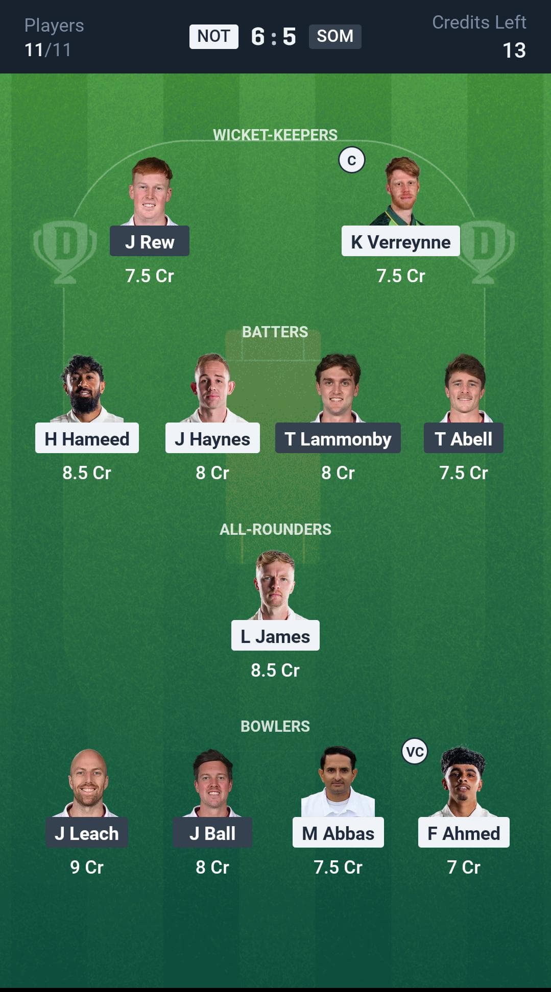 NOT vs SOM Grand League Team