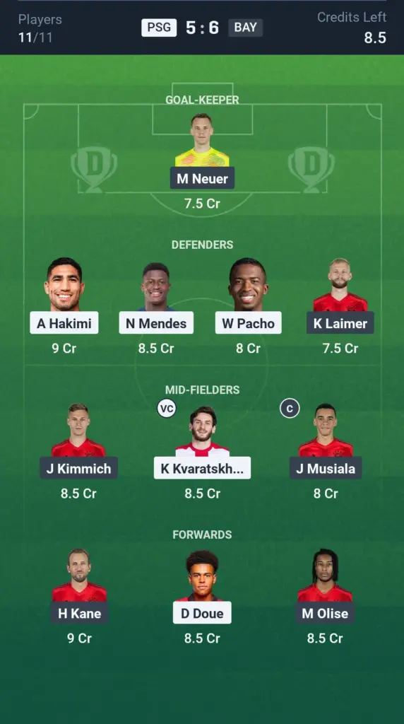 PSG vs BAY Grand League Team