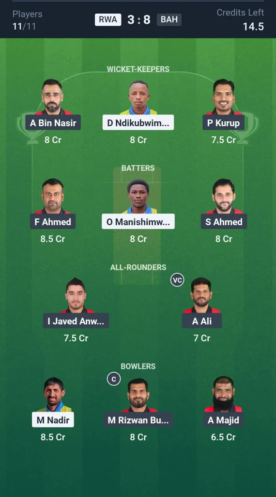 RWA vs BAH Grand League Team