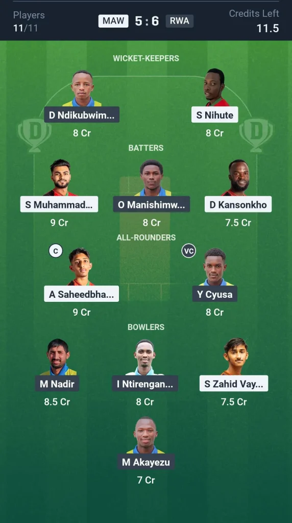 RWA vs MAW Grand League Team