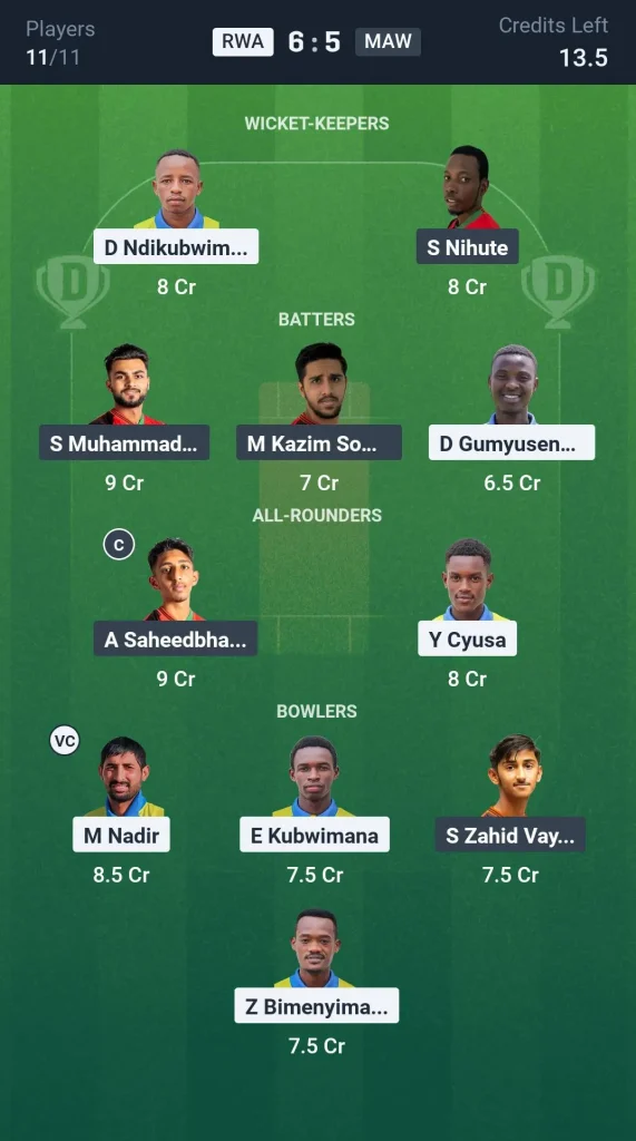 RWA vs MAW Grand League Team