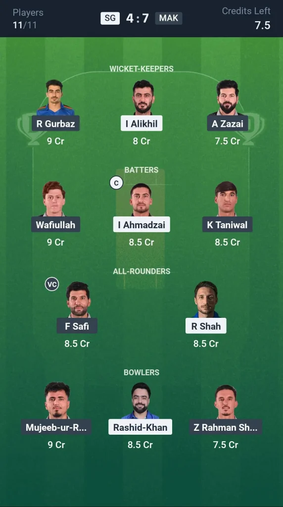 SG vs MAK Grand League Team