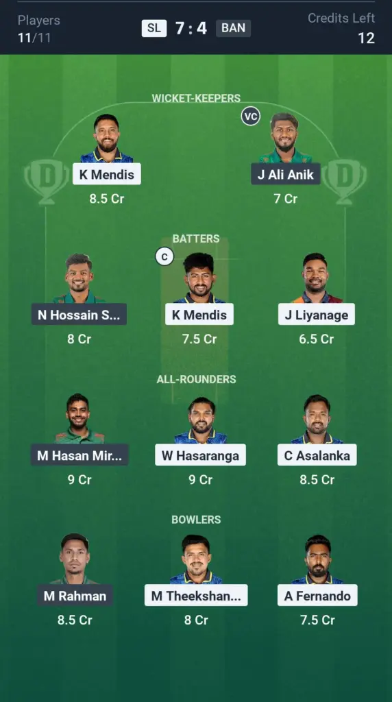SL vs BAN Grand League Team