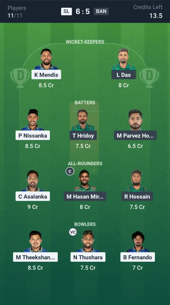 SL vs BAN Grand League Team